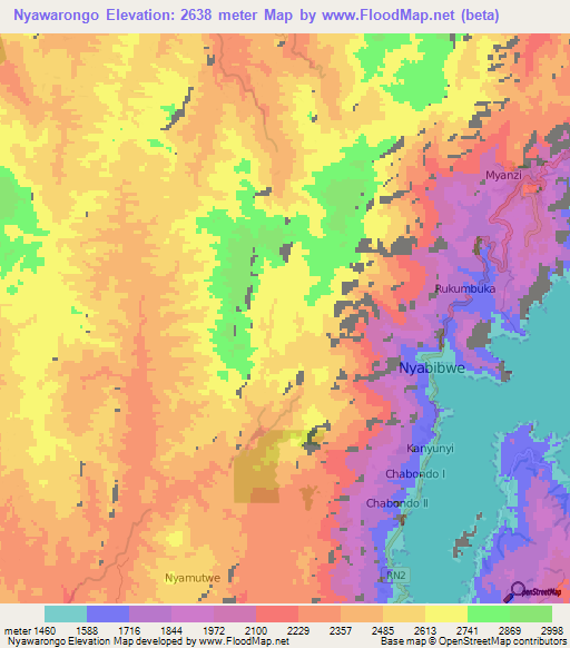 Nyawarongo,Congo (Kinshasa) Elevation Map