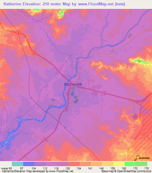 Katherine,Australia Elevation Map