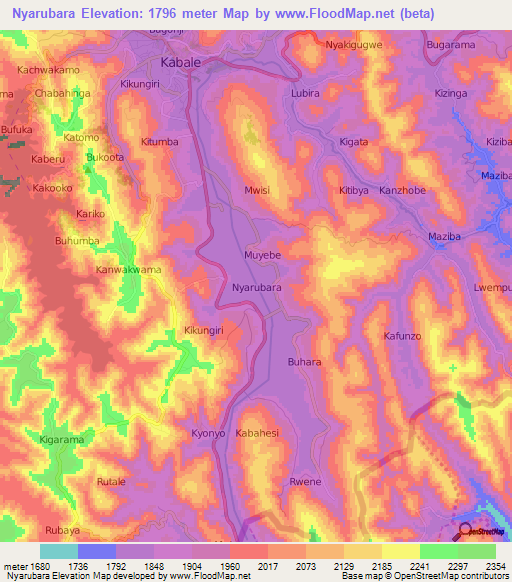 Nyarubara,Uganda Elevation Map