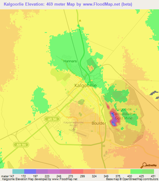 Kalgoorlie,Australia Elevation Map