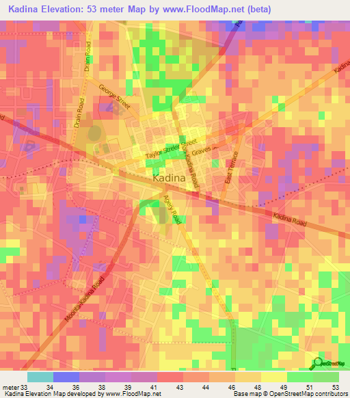 Kadina,Australia Elevation Map