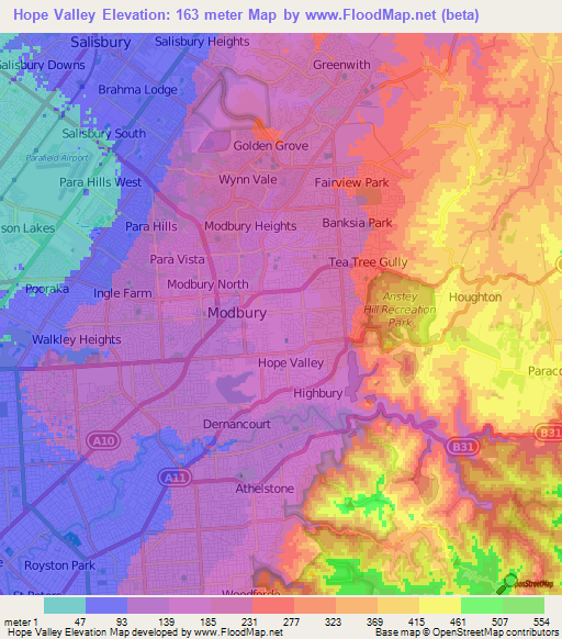 Hope Valley,Australia Elevation Map