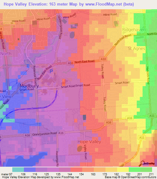 Hope Valley,Australia Elevation Map