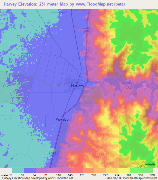 Harvey,Australia Elevation Map