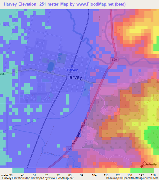 Harvey,Australia Elevation Map