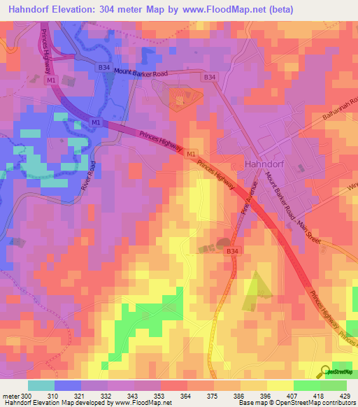 Hahndorf,Australia Elevation Map