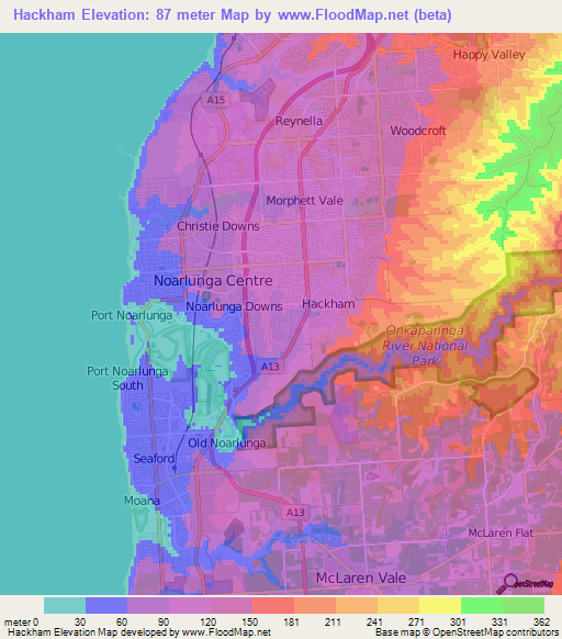 Hackham,Australia Elevation Map