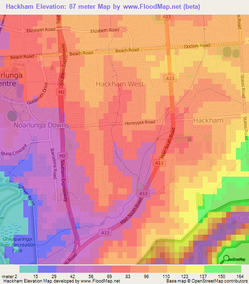 Hackham,Australia Elevation Map