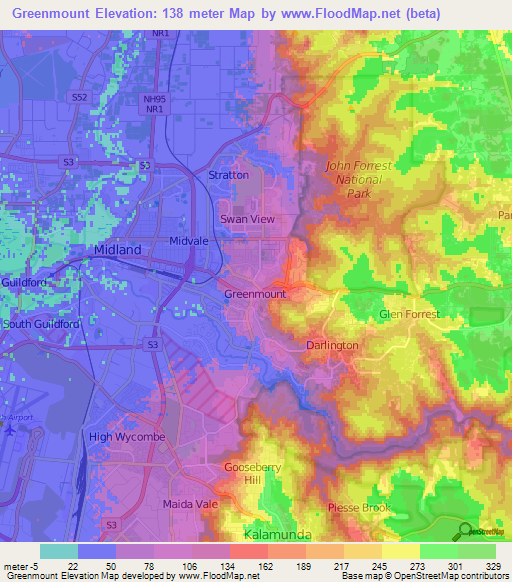 Greenmount,Australia Elevation Map