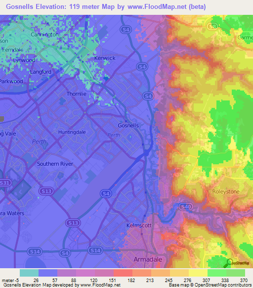 Gosnells,Australia Elevation Map
