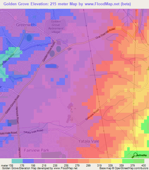 Golden Grove,Australia Elevation Map
