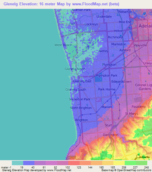 Glenelg,Australia Elevation Map