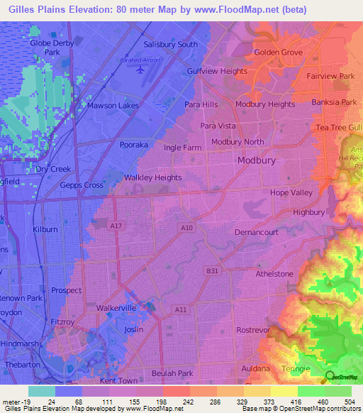 Gilles Plains,Australia Elevation Map