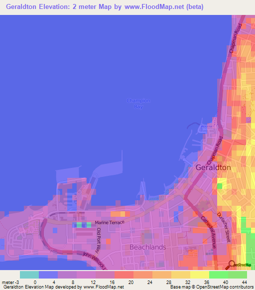 Geraldton,Australia Elevation Map