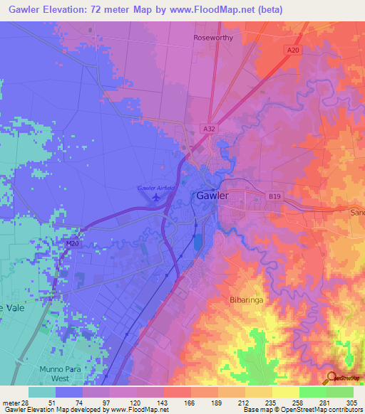Gawler,Australia Elevation Map