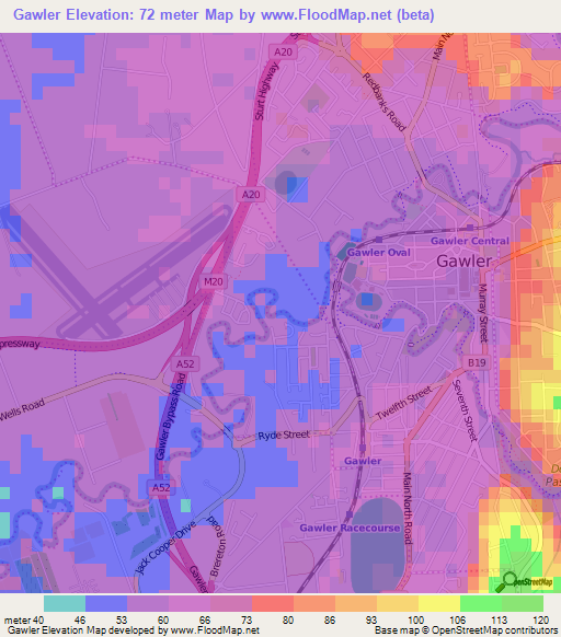 Gawler,Australia Elevation Map