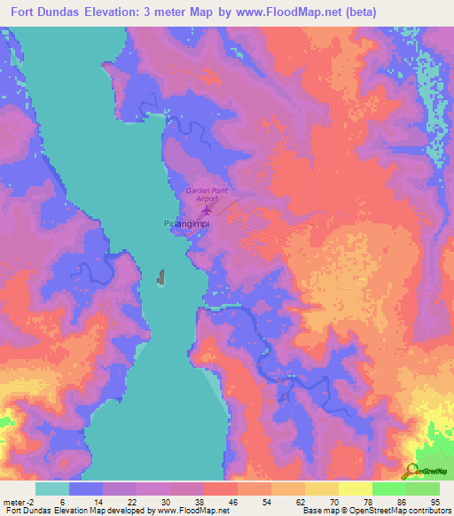 Fort Dundas,Australia Elevation Map