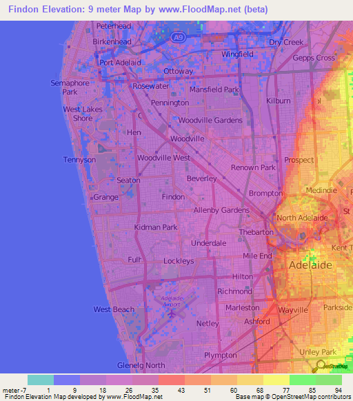 Findon,Australia Elevation Map