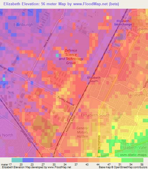 Elizabeth,Australia Elevation Map