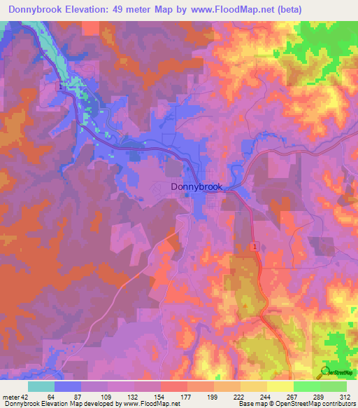 Donnybrook,Australia Elevation Map