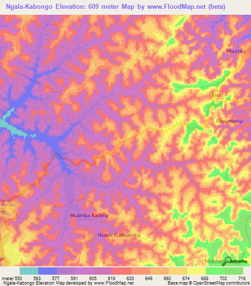 Ngala-Kabongo,Congo (Kinshasa) Elevation Map