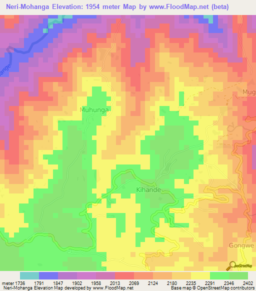 Neri-Mohanga,Congo (Kinshasa) Elevation Map