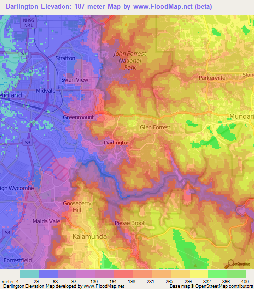 Darlington,Australia Elevation Map