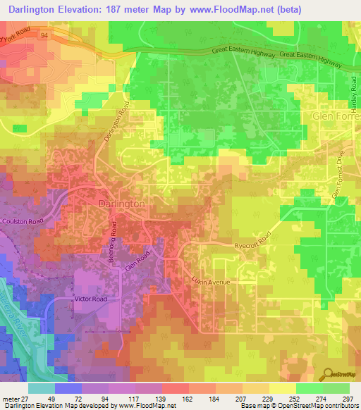 Darlington,Australia Elevation Map