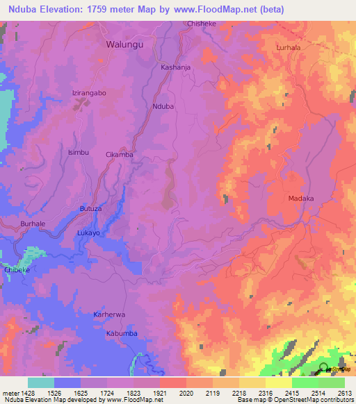 Nduba,Congo (Kinshasa) Elevation Map