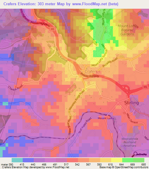 Crafers,Australia Elevation Map