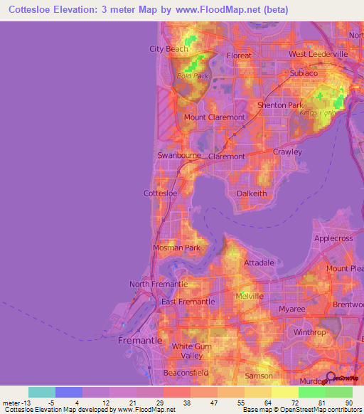 Cottesloe,Australia Elevation Map