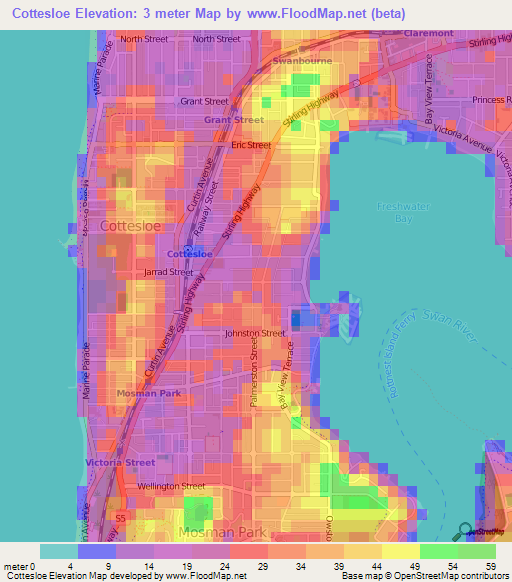 Cottesloe,Australia Elevation Map