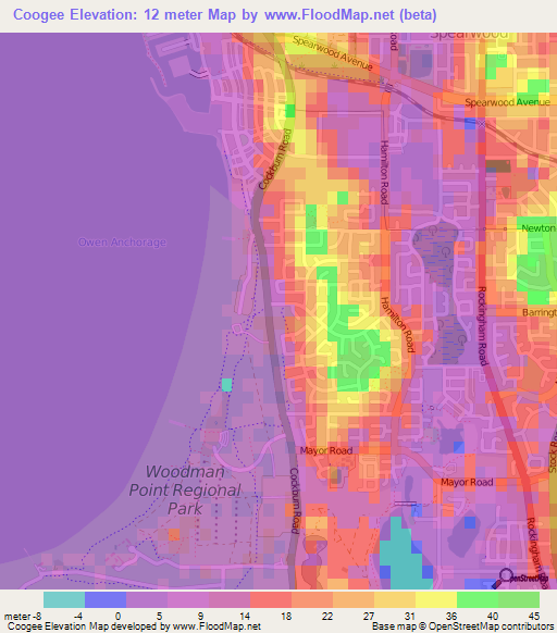 Coogee,Australia Elevation Map