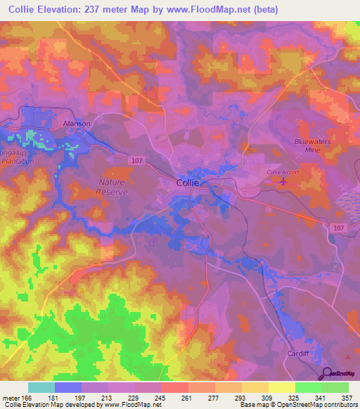 Collie,Australia Elevation Map