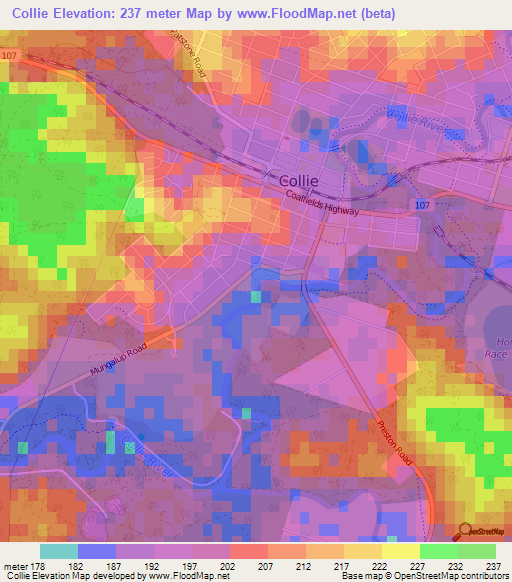 Collie,Australia Elevation Map
