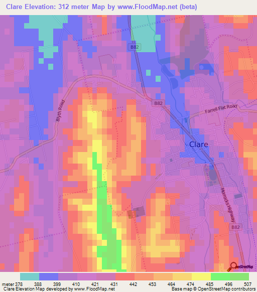 Clare,Australia Elevation Map