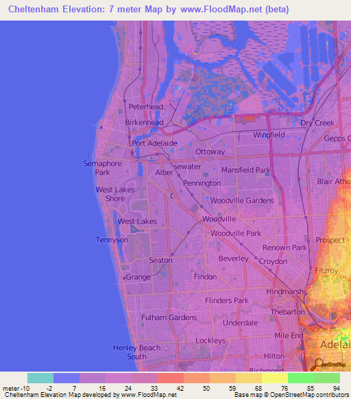 Cheltenham,Australia Elevation Map