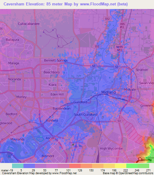Caversham,Australia Elevation Map