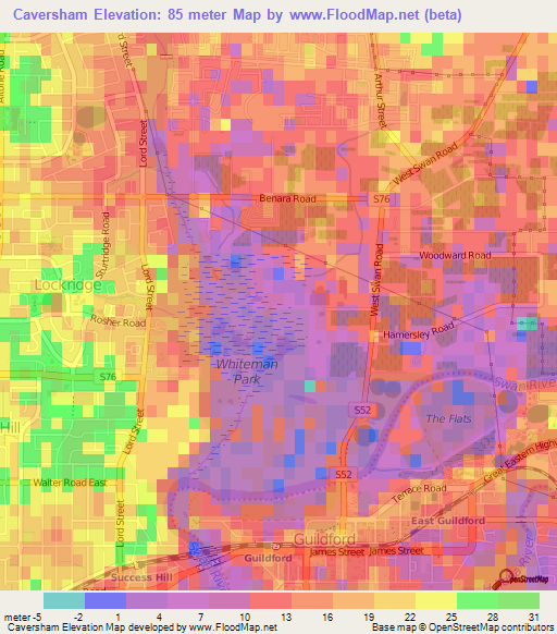 Caversham,Australia Elevation Map