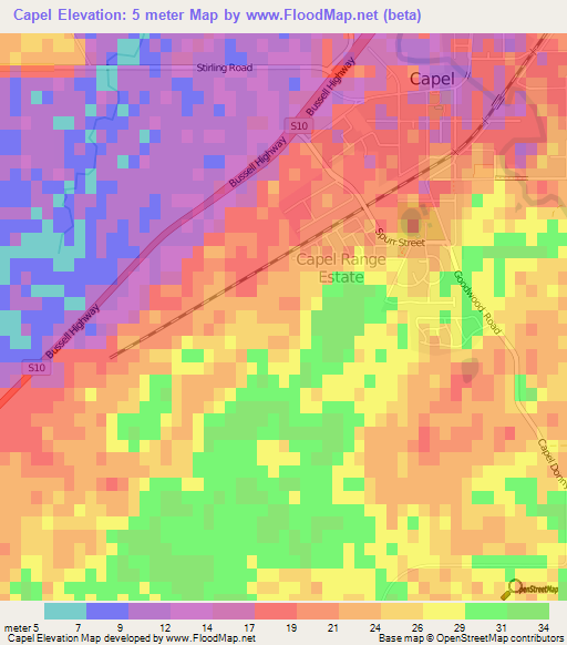 Capel,Australia Elevation Map