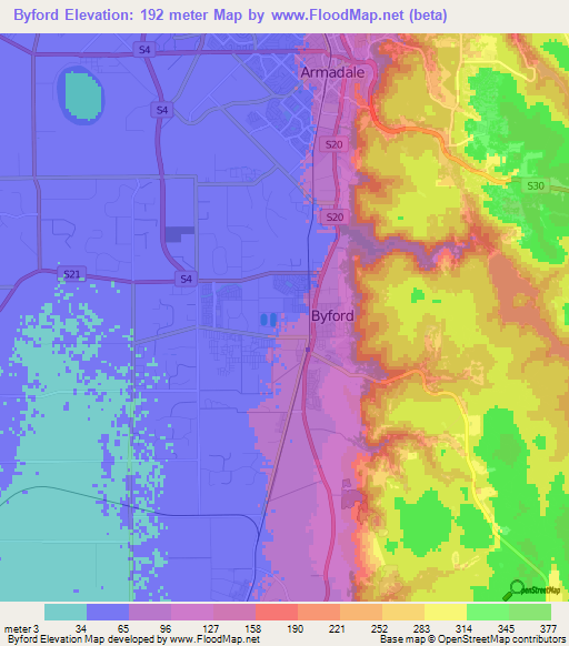 Byford,Australia Elevation Map