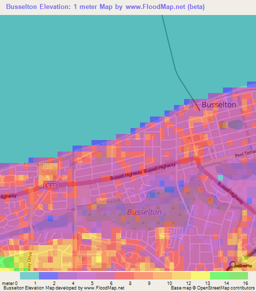 Busselton,Australia Elevation Map
