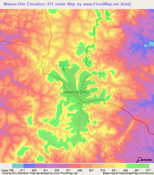 Mwene-Ditu,Congo (Kinshasa) Elevation Map