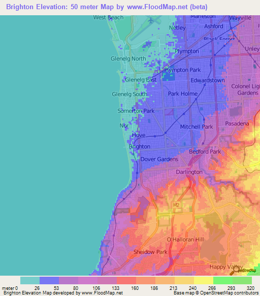 Brighton,Australia Elevation Map
