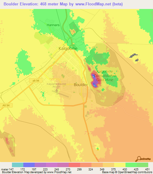Boulder,Australia Elevation Map