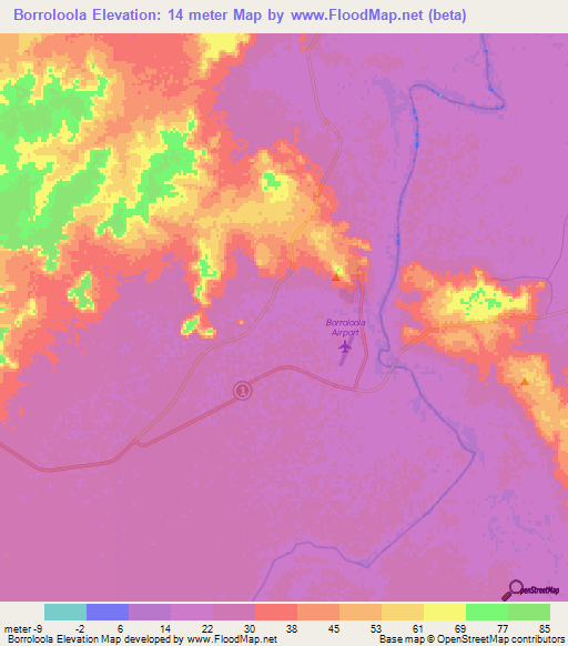 Borroloola,Australia Elevation Map
