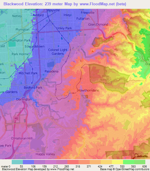 Blackwood,Australia Elevation Map