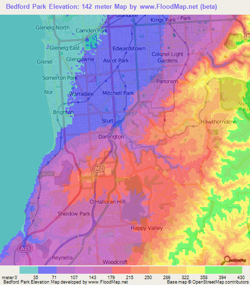 Bedford Park,Australia Elevation Map