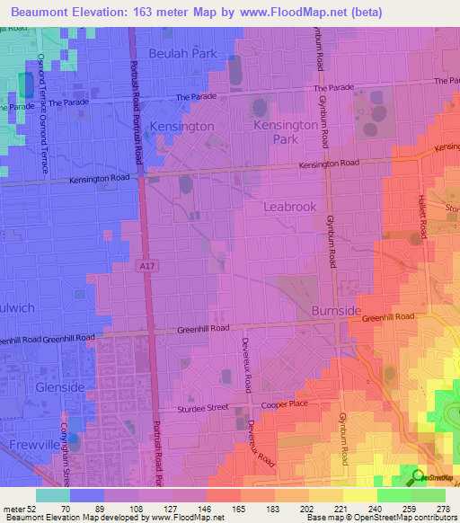 Beaumont,Australia Elevation Map