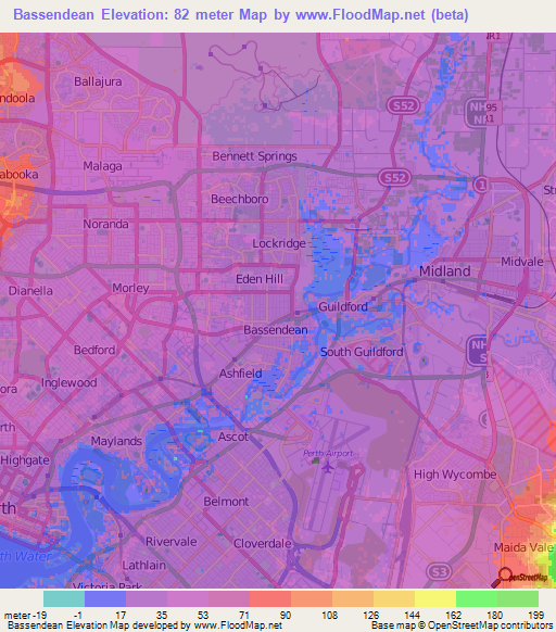 Bassendean,Australia Elevation Map